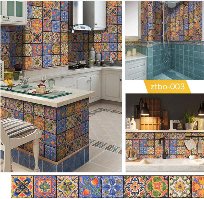 Creative ceramic tile wallpapers paste retro living room bedroom wall stickers kitchen oil proof toilet waterproof sticker-image-600423665