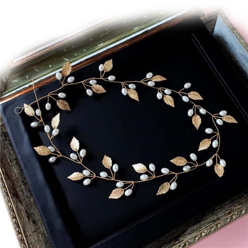 

Hair Accessories Wedding Bridal Headband Imitation Pearl Leaves Hairband Women Head Ornament Ladies Hairs Jewelry EIG881