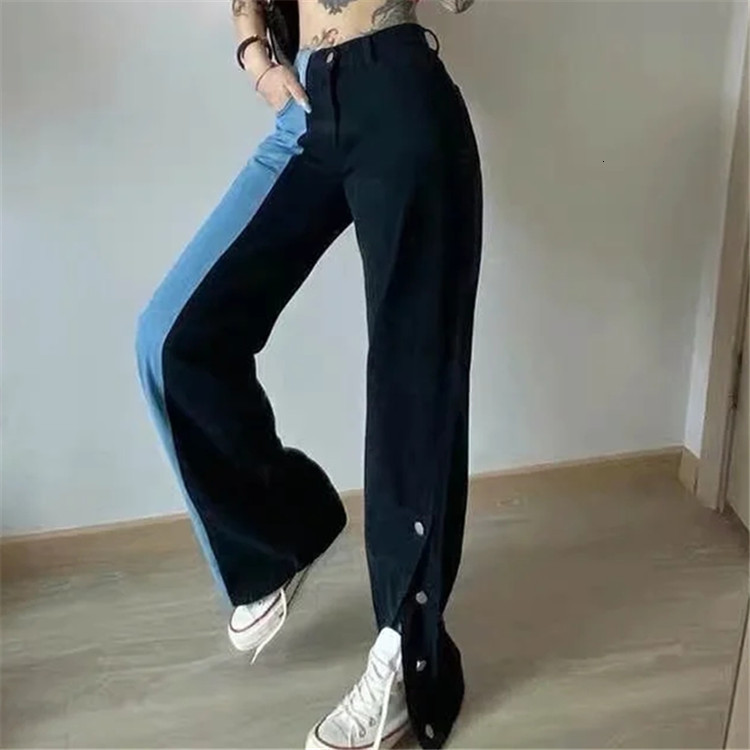

2021 New Floor Sweeping Women's Spring Wear European and American High Waist Split Straight Jeans Wide Leg Pants Iejt, Black