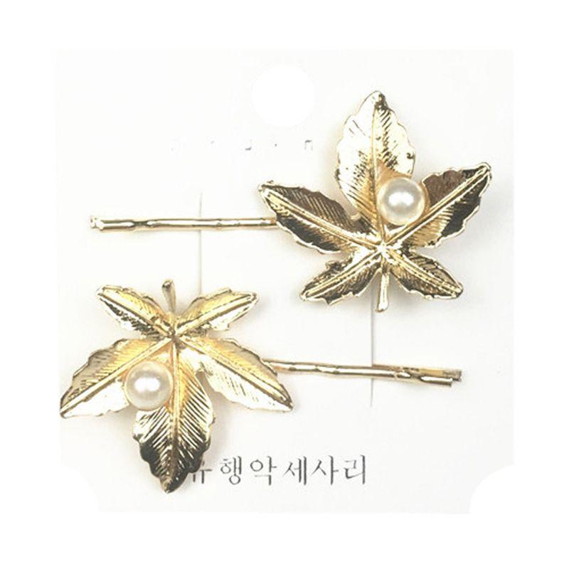 

2Pcs/Pair Women Metal Alloy Gold Hair Clips Leaf Star Scissors One Word Hairpins Imitation Pearl Beaded Styling Hair Accessories