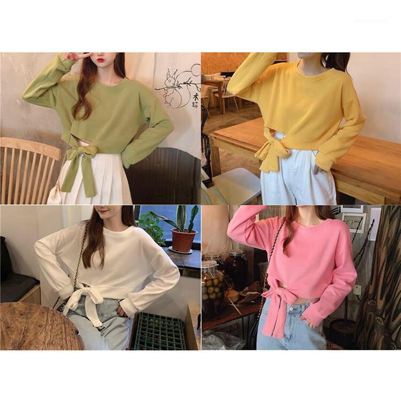 

Bow Tie Long Sleeved Sweatshirt Girl Ladies 2021 Spring Autumn New Fashion Loose Solid Pullover Coat Hoodie1, White