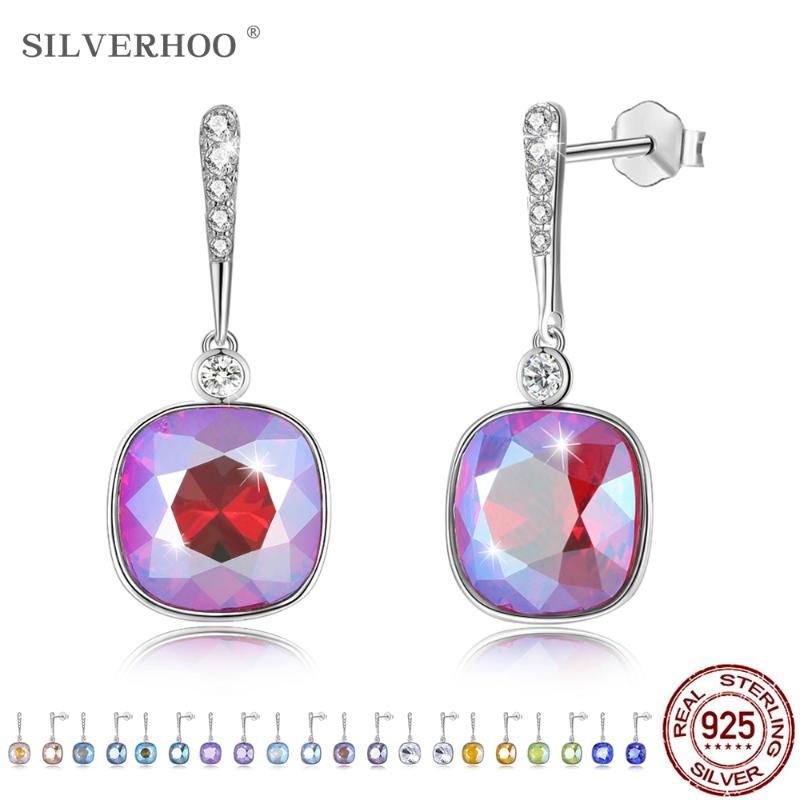 

Dangle & Chandelier SILVERHOO S925 Sterling Silver Elegant Earring For Women Diamond Waterdrop Austria Multicolor Crystal Drop Earrings Fine