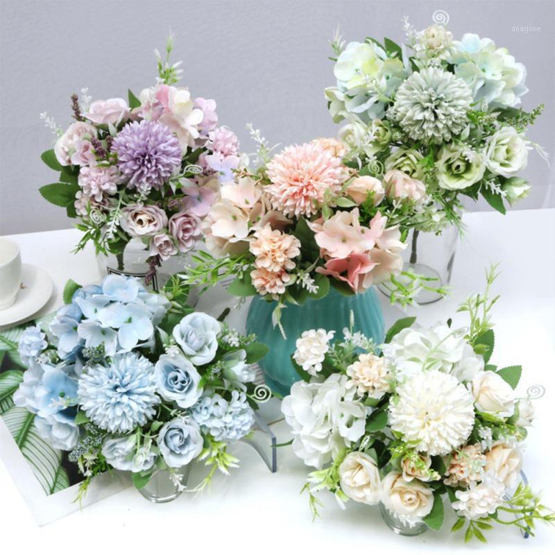 

7 Heads Hydrangea Flowers Artificial Bouquet Silk Blooming Fake Rose Hand Flower Wedding Decor1