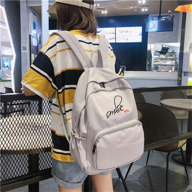 

High Quality Backpack Women Large Capacity Solid Color Waterproof Nylon Personality Wild Casual Backpack School Bag Bolsa E26, Army green