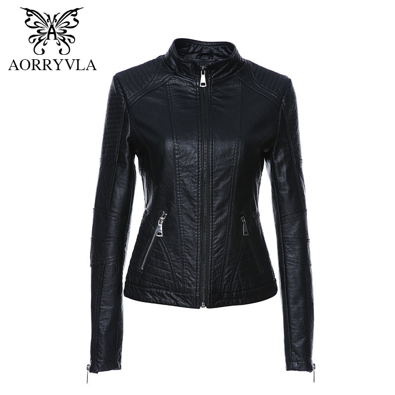 

New Fashion Women Leather Jacket Vintage Women's PU Leather Jacket Mandarin Collar Slim Female Black Faux Leather Outwear 210201