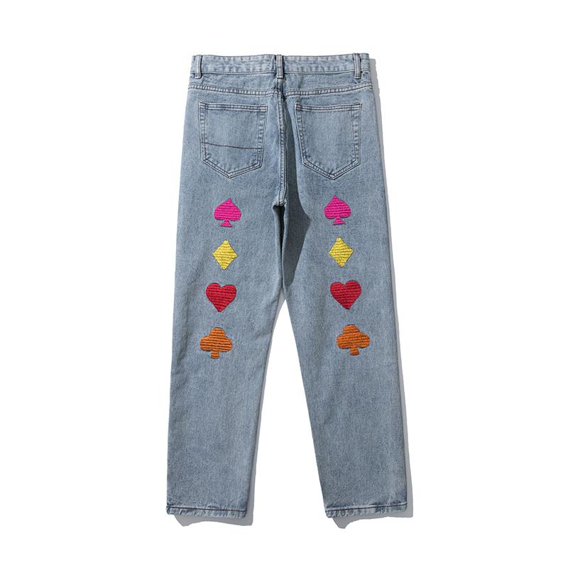 

High Street Embroidery Washed Retro Blue Jeans Pants Men and Women Loose Straight Zipper Denim Trousers Oversize Baggy Pants