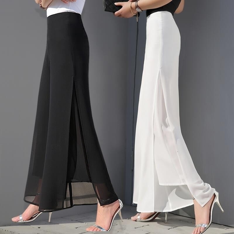 

2021 New Office Lady Wide Leg Long Trousers Women Casual Solid Color Vintage Style High Waist Side Split Loose Pants 76qr, Blue