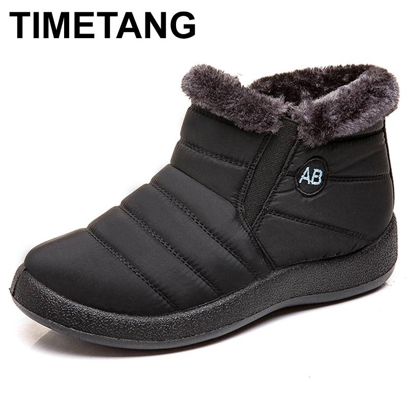 

TIMETANGWomen Winter Boots Woman Boots Plush Snow Mother Light Women's Waterproof Cotton Cloth Woman Shoes Botas MujerE906, Black