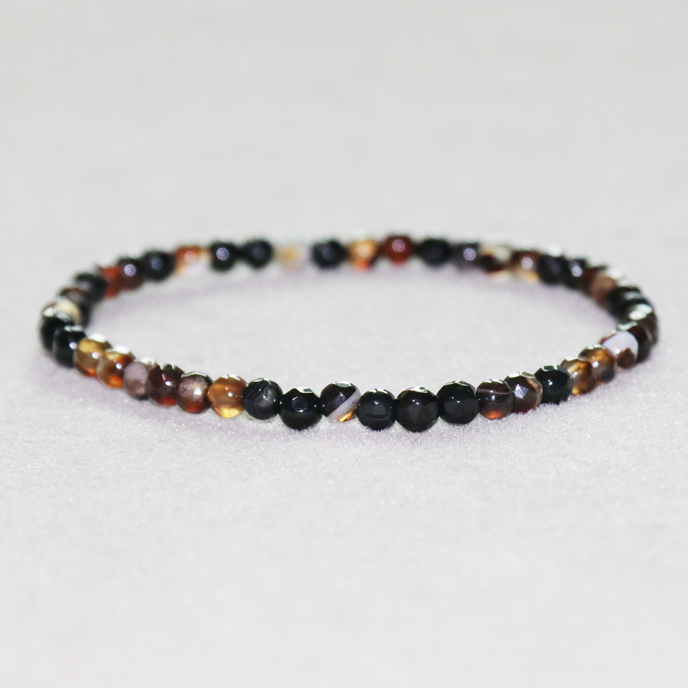 

MG0043 Wholesale Natural Brown Agate Bracelet 4 mm Mini Gemstone Energy Bracelet Women`s Mala Yoga Jewelry, Black
