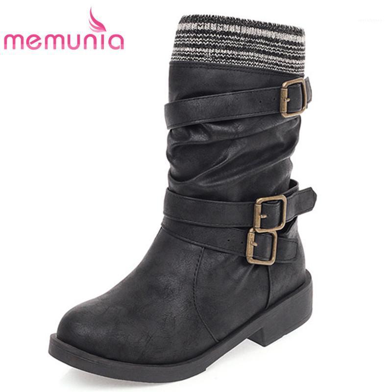 

MEMUNIA 2020 new arrival ankle boots women round toe buckle autumn winter boots low heels fashion shoes woman short1, Black