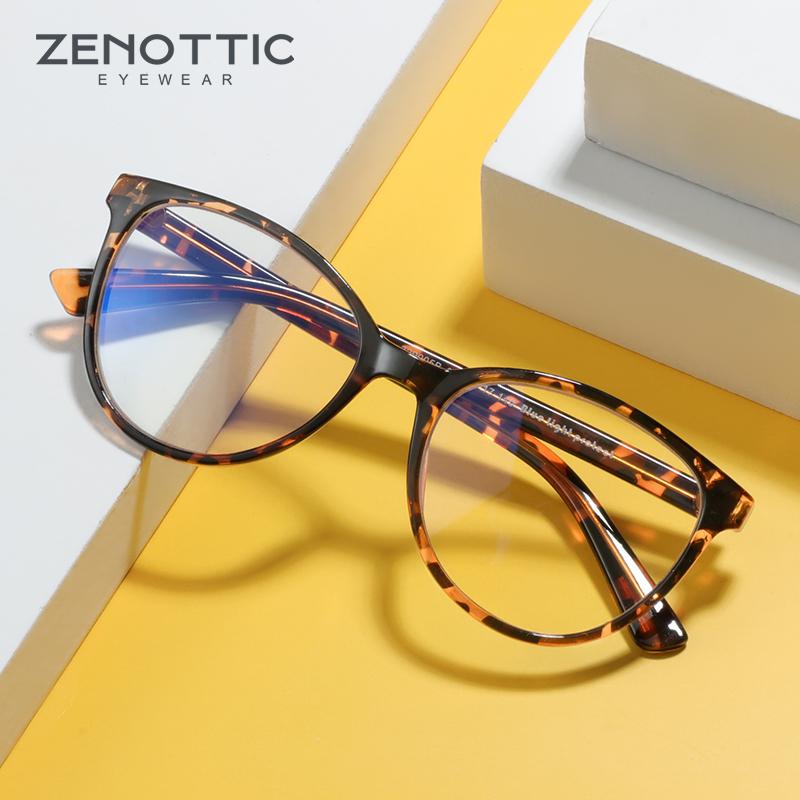 

ZENOTTIC Anti Blue Light Blocking Glasses Frame Men Cat Eye Optical Computer Gaming Eyewear Frame Myopia Prescription Eyeglasses