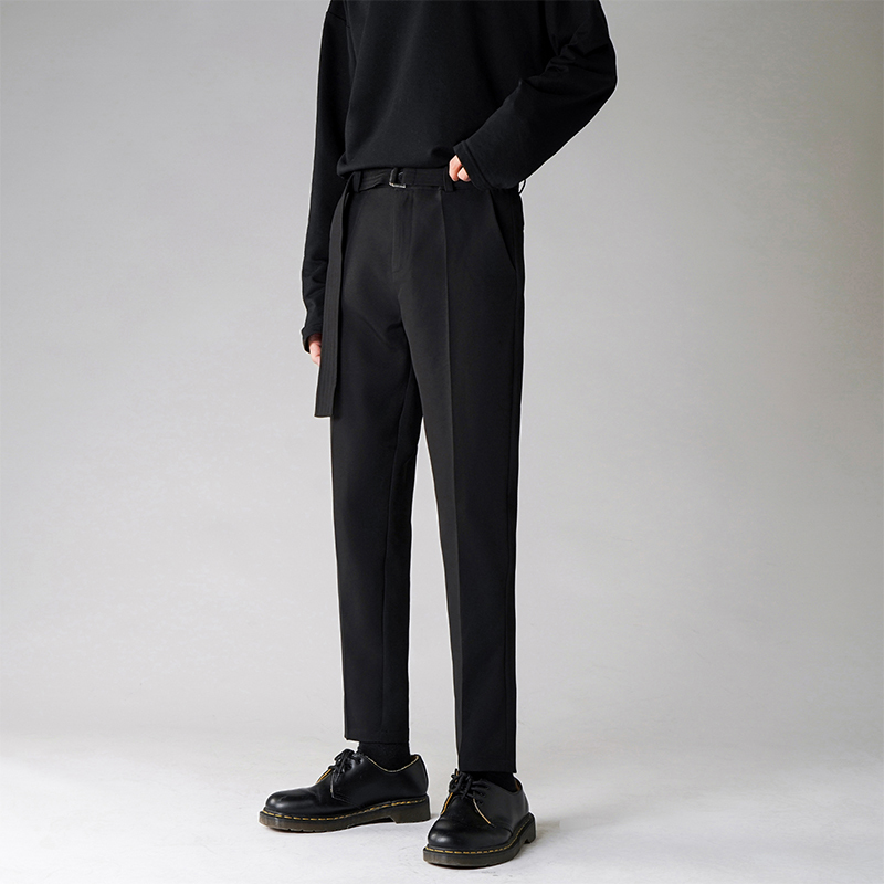 

2020 Belt Men's Slif Fitting Japanese Male Choreography Streetwear Vintage Fashion Ankle Length Suit Pants 9d9d, Black