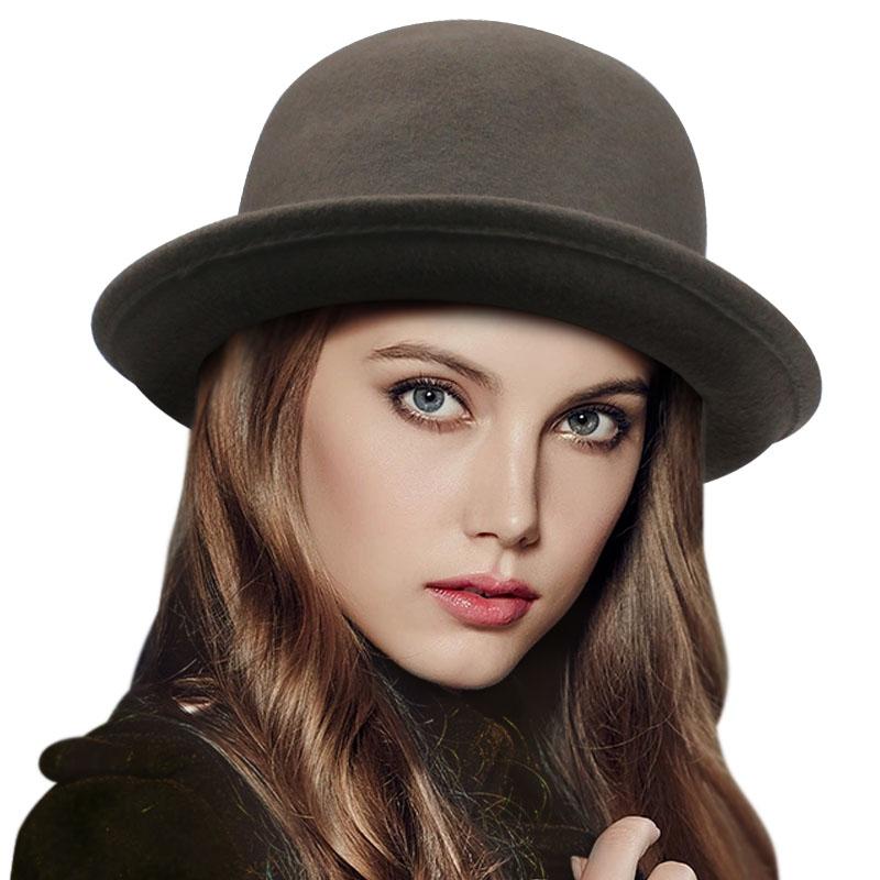 

2020 Vintage Women Lady Cute Trendy Wool Felt Bowler Fedora Hat Cap Spring Hats Caps 9 Colors In Stock 20, Dark blue