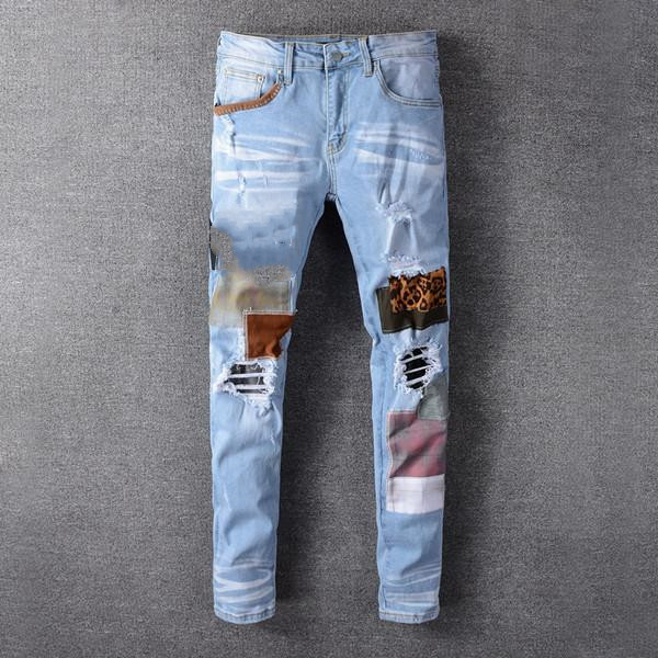 

Mens jeans official Distressed Motorcycle biker jean Rock Skinny Slim Ripped hole letter Top Quality Brand 9 Colors Denim Pants Size 28-38, 10