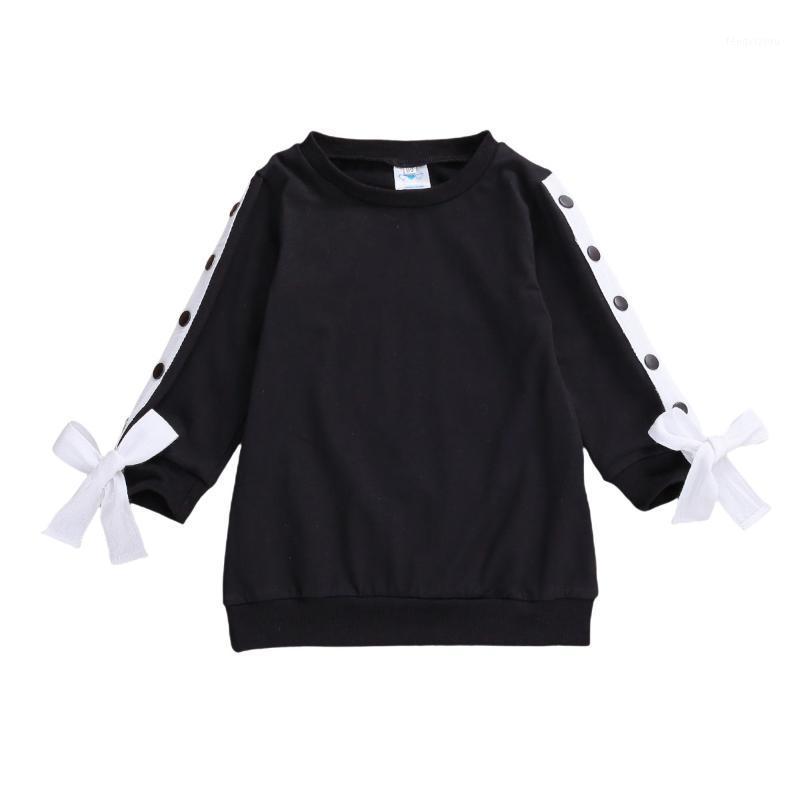 

Toddler Baby Girls Casual Dress Long Sleeve Crewneck Color Block Loose Dress Black Long Pullover with Bowknot Girls1
