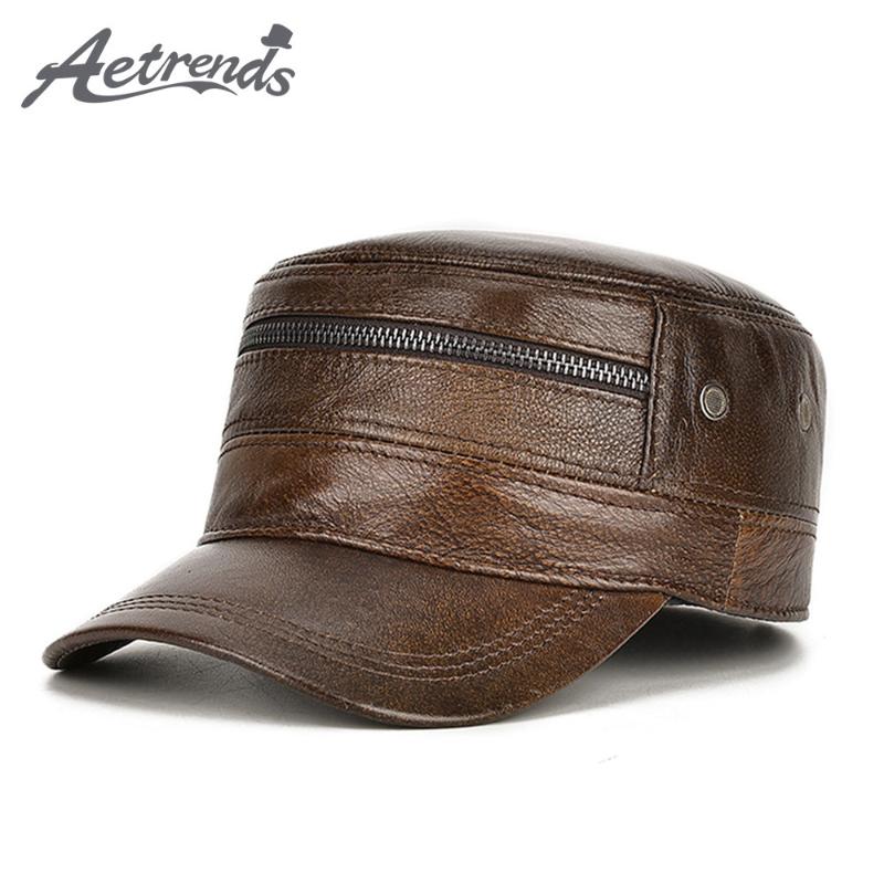 

AETRENDS] Winter 100% Genuine Leather Hats for Men Flat Cap Warm Hat with Ear Flaps Z-10097, Brown