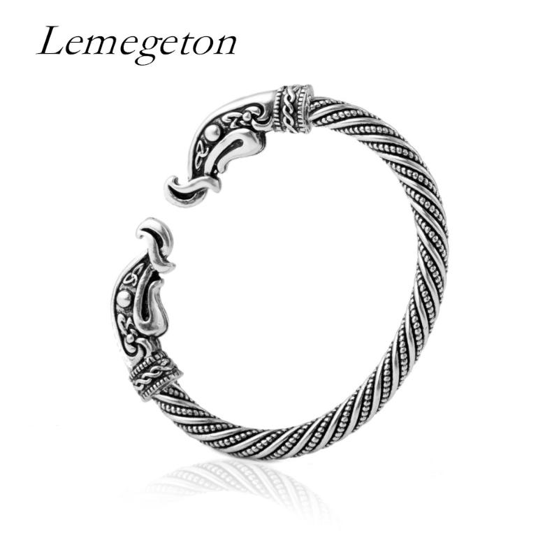 

Lemegeton Adjustable Dragon Head Antique Silver Color Bronze Bracelets & Bangle Punk Gothic Viking Men Jewelry