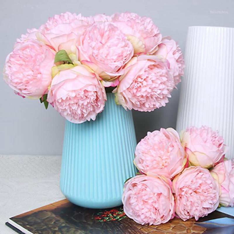 

5Pcs/set Multicolor Silk Peony Artificial Flowers Bouquet 5 Big Head Cheap Fake Flowers For Home Wedding Decoration Indoor1, Blue