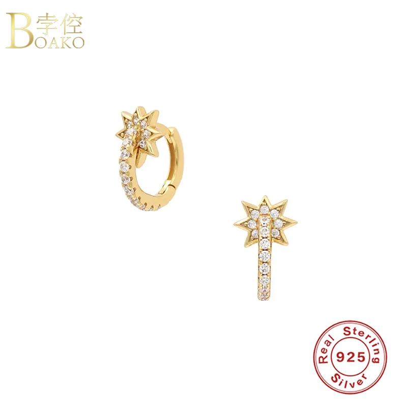 

BOAKO 925 Sterling Silver Gold Zircon Star Piercing Ohrringe Hoop Earrings Gifts Joyero Pendientes Brincos Aretes Fine Jewelry