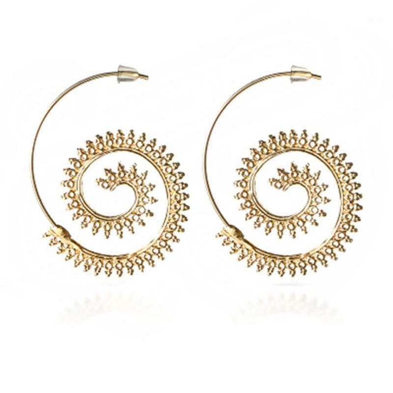 

Fashion Women Metal Gold/Silver Geometric Hoop Earrings Charms Circles Round Spiral Brass Tribal Hoop Earrings Shellhard Jewelry1