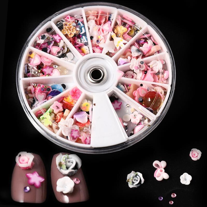 

1200Pcs Mixed Style 3D Polymer Clay Tiny Flower Fruit Heart Slices Ongles Wheel Nail Art DIY Designs Wheel Nail Art Decorations