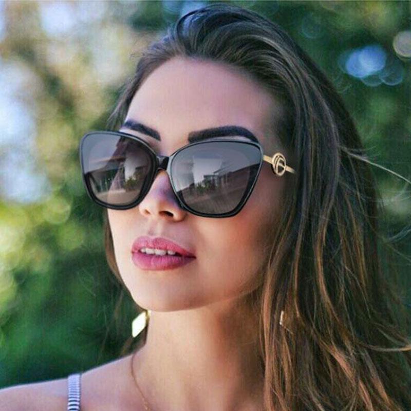 

2020 New Fashion Big Black Sunglasses Trending Vintage Shades Cat Eye Sun Glasses For Women Korean Eyewear UV400