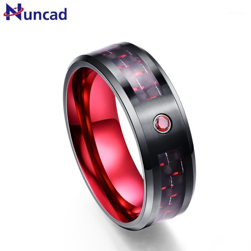 

Nuncad black 8MM wide 3.0MM thick tungsten steel ring with inlaid red carbon fiber for wedding gift size 7-121