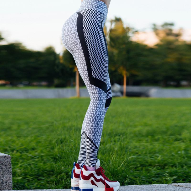 

The New Black And White Honeycomb Printed Women' Leggings High Waist Pants Push Up Fitness Leggings Elastic Slim Jeggings1
