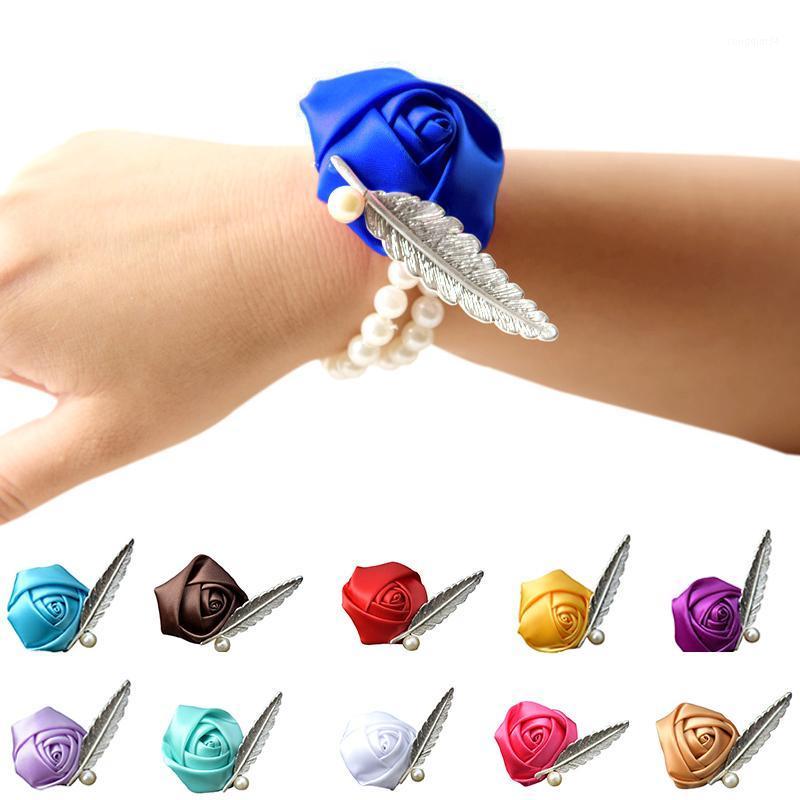 

19 Colors Rose Wrist Corsage Bridesmaid Sisters Hand Flowers Artificial Bride Flowers For Wedding Party Decoration Bridal Prom1