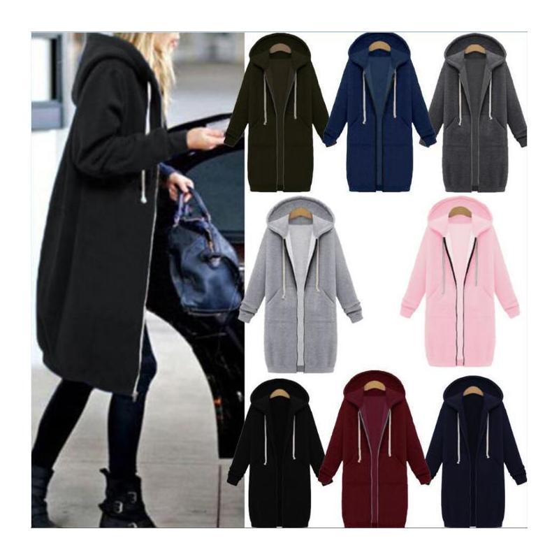 

Women Ladies Winter Warm Fleece Lined Casual Drawstring Hooded Jacket Zipper Long Coats Outerwear with Pocket, Black