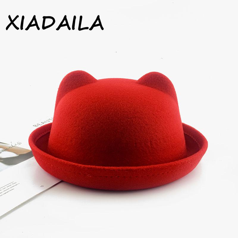 

2020 Fashion Trend Fedora Hat Unique Cute Adult Wool Winter and Autumn Floppy Hat With Ears Female Gorro for Women, Red