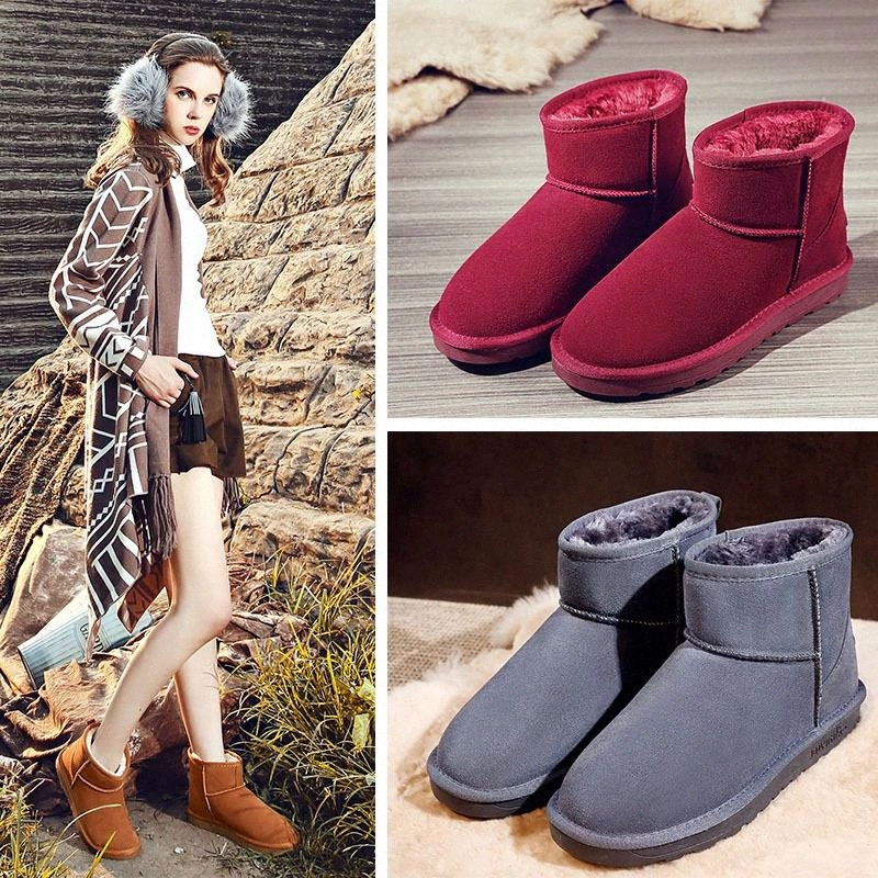 

MHYONS 2019Australian ladies snow boots waterproof leather winter warm outdoor unisex ankle boots brand Ivg size 34-40 #rZ9V