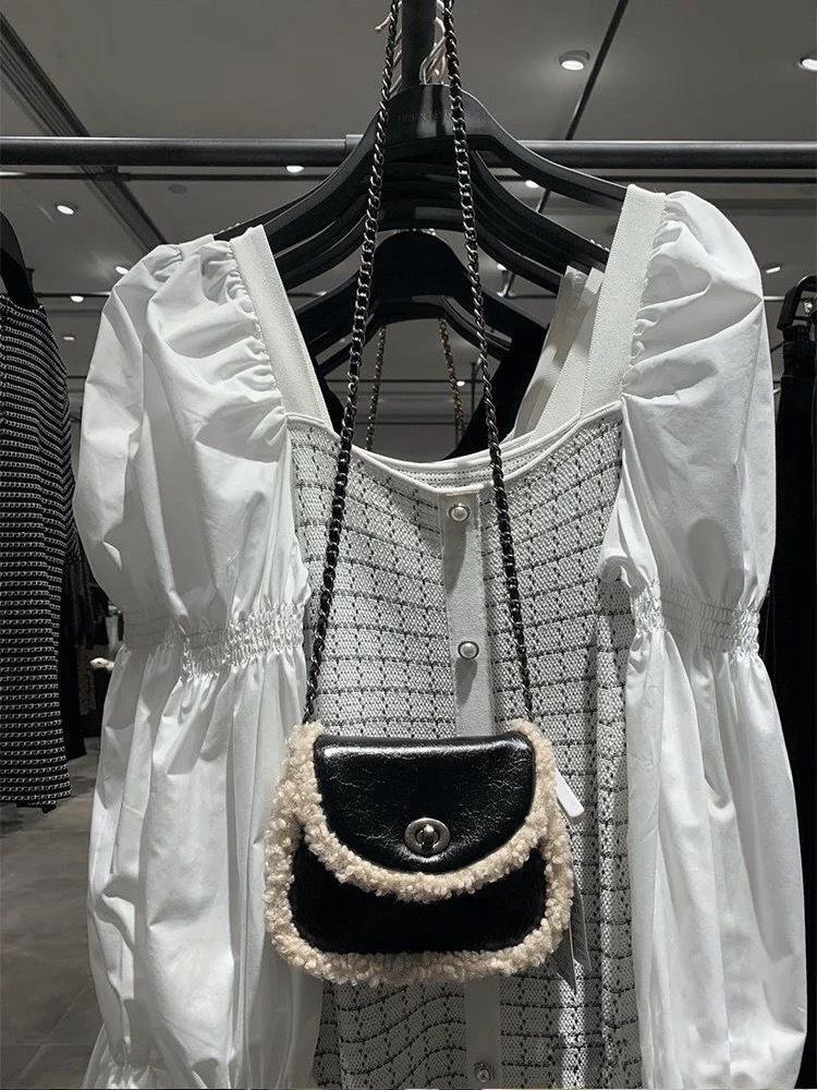 

Fashion Women Winter Faux Fur Lalambswool Shoulder Crossbody Bag Handbag Lady Handbag Female Party Tote Bag Christmas Gift, Black