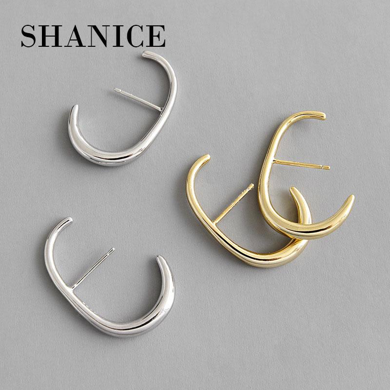 

Stud SHANICE 925 Sterling Silver Jewelry INS Cold Wind Minimalist C-shaped Earrings Personality Niche Brincos