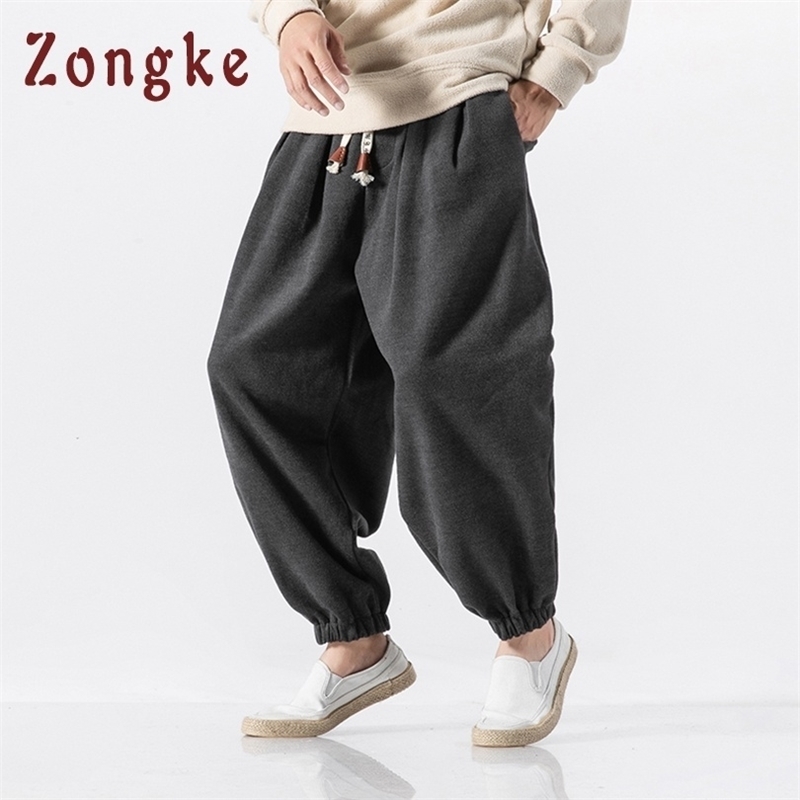 

Zongke Chinese Street Style Woolen Warm Winter Pants Men Joggers Sweatpants Hip Hop Pants Men Clothes Streetwear Men Pants 201114, Gray