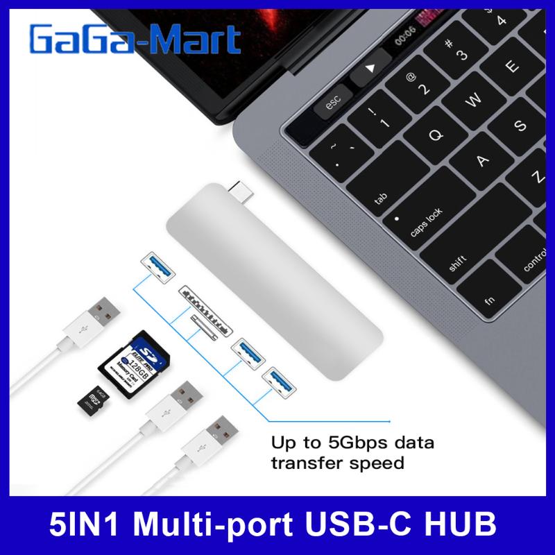 

5IN1 Multi-port USB-C HUB to USB 3.0 Type-C Converter Adapter SD TF Card Reader Plug & Play