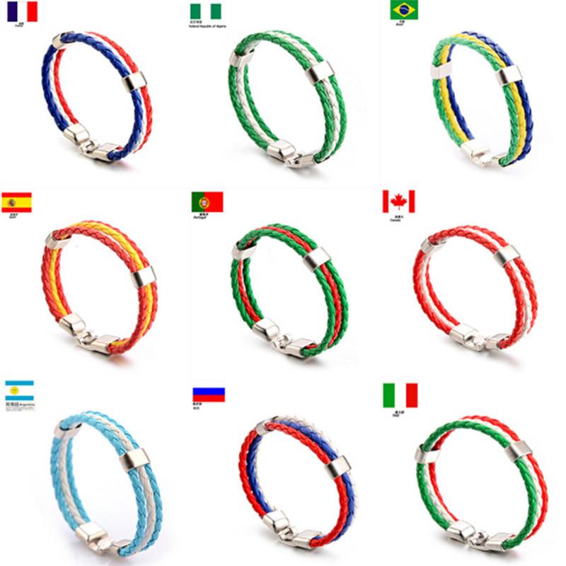 

Fashion Russia Spain France Brazil Flag Leather Team Bracelet Men High Quality Football Fans Couples Gift Jewelry