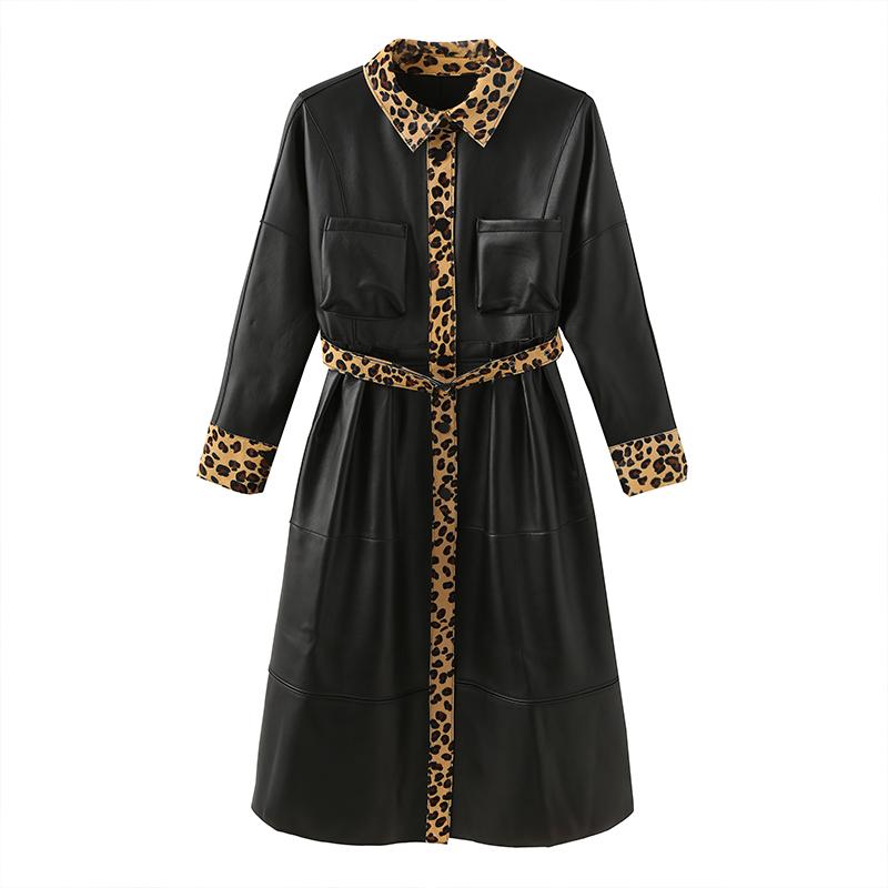 

SOLOLO 2020 Autumn Winter Women Real Sheepskin Geniune Leather Long Windbreak With Leopard Belt, Black