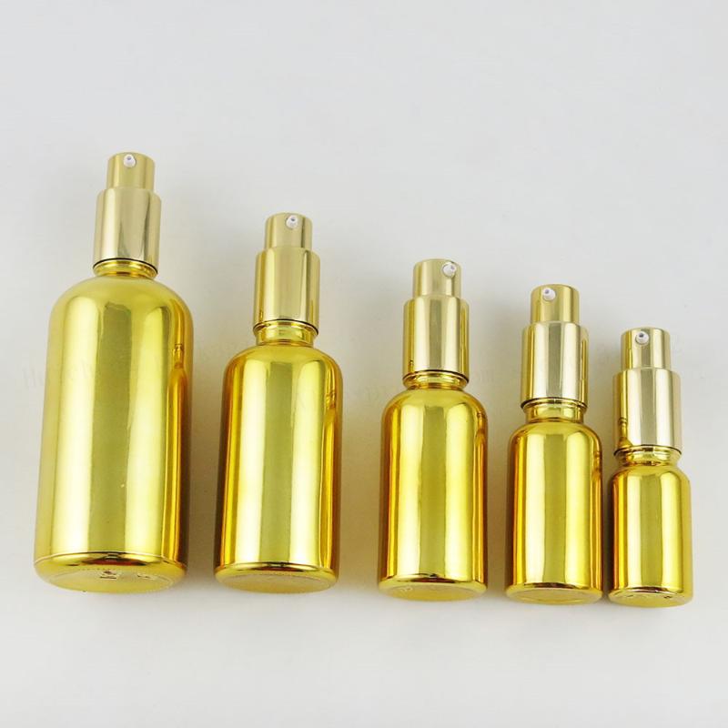 

200 X High Quality Refillable Gold Glass Cream Shampoo Bottle With Gold Black Silver Pump 5ml 10ml 20ml 30ml 50ml 100ml