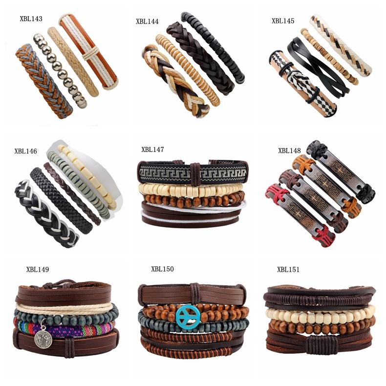 

4pcs/set Stylish leather Braided bracelets Multilayer leather bracelets Jewelry xmas Gifts Stock wholesale