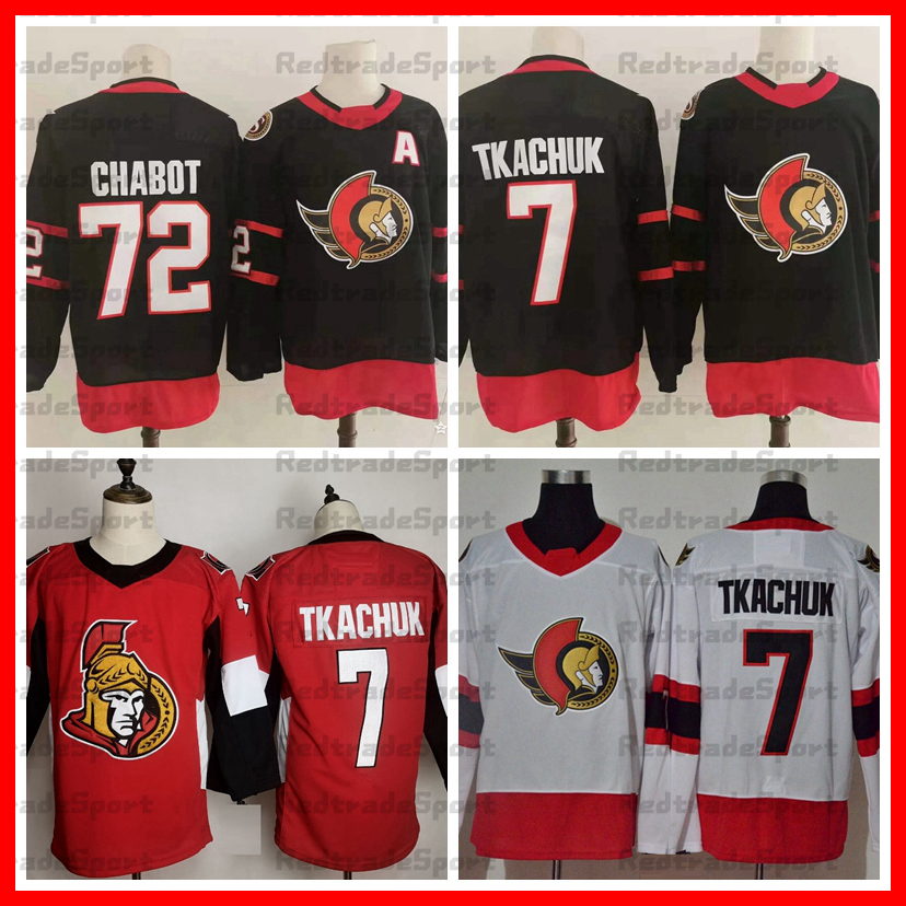

2021 Reverse Retro 7 Brady Tkachuk 72 Thomas Chabot Ottawa Senators Hockey Jerseys Black Red WHite Stitched Jerseys, Black 72