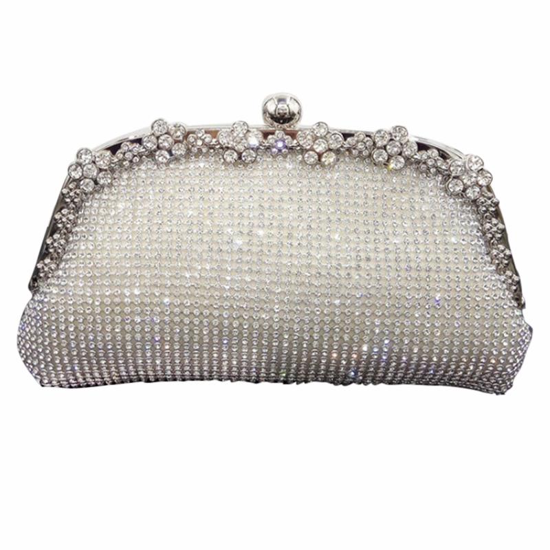 

New Diamonds Chain Evening Bag Silver Wedding Bags For Bride Women Messenger Party Handbag Elegant Clutch