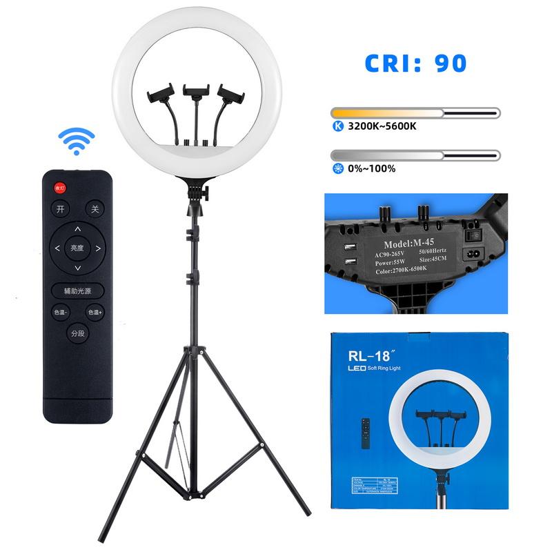 

18'' Dimmable Photographic Lighting Studio Video LED Ring Light 3200-5600K for Smart phone Makeup Live Youtube portrait