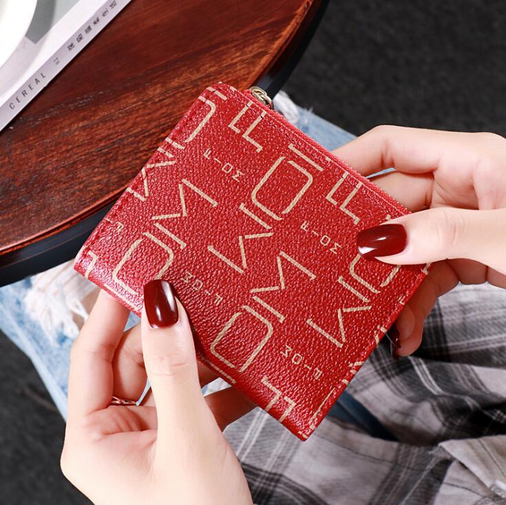 

Factory wholesale women handbag printed folding womens short wallet multifunctional leather coin purse Joker card leathers fashion wallets, Red(printing box )