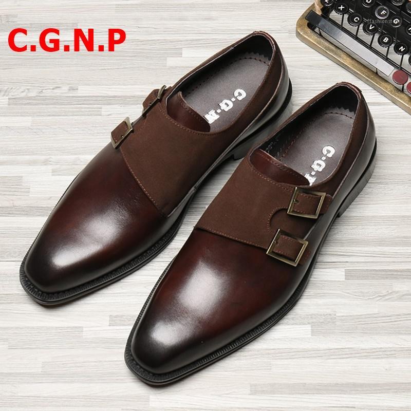 

C.G.N.P Goodyear Coffee Wine-red Double Monk-strap Men Shoes Formal Shoes Genuine Leather Office Mens Dress Wedding1, As picture
