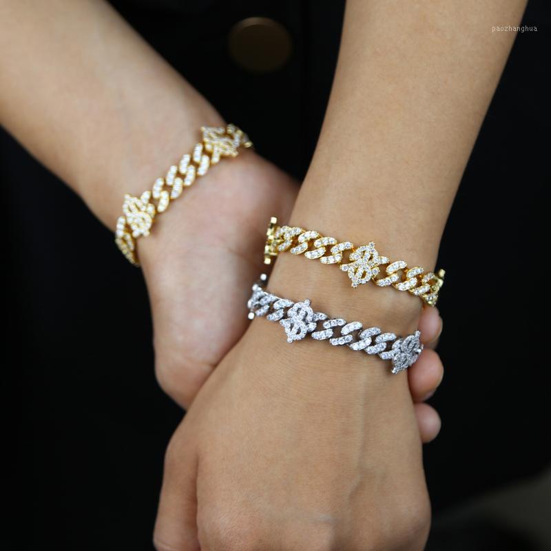 

Iced Out Bling Women Girl Jewelry Micro Pave CZ 8mm Cuban Link Chain Dollar Symbol Charm Bracelet Link,, Black