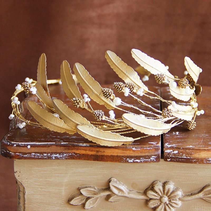 

Copper Crowns Luxury Crown Bride Headdress Headband Hair Accessories Golden Leaf Tiara Gold Jewelry Trendy Crowns and Tiaras