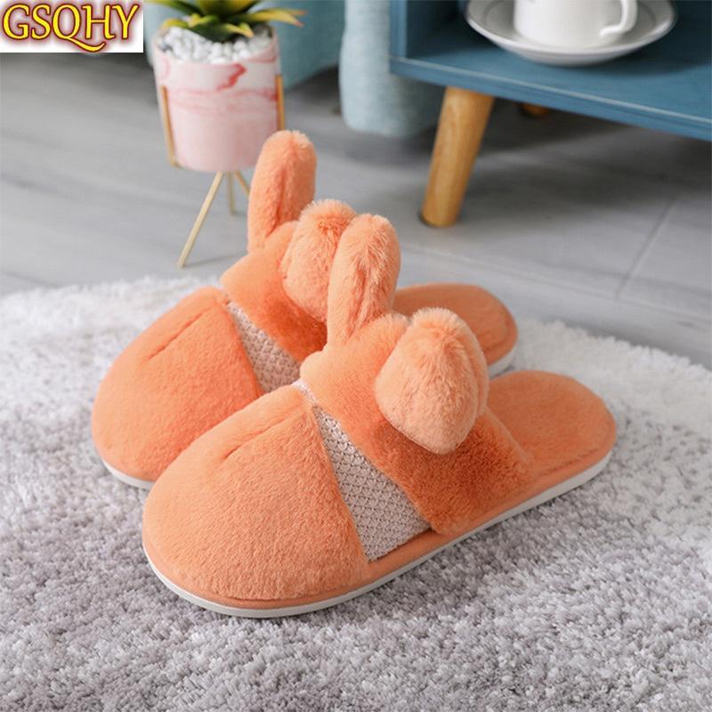 

Women Fur Warm Slippers Ladies Winter Plush Ears Lovely Shoes Woman Casual Home Light Slipper Female Breathable Comfort, Olivine