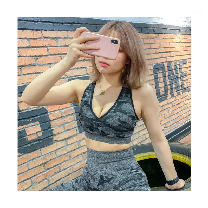 

Camouflage Sports Bras Shockproof Gather Fitness Yoga Breathable Vest Underwear Female Push Up Sports Bra No rims Gym Sportswear1, Green