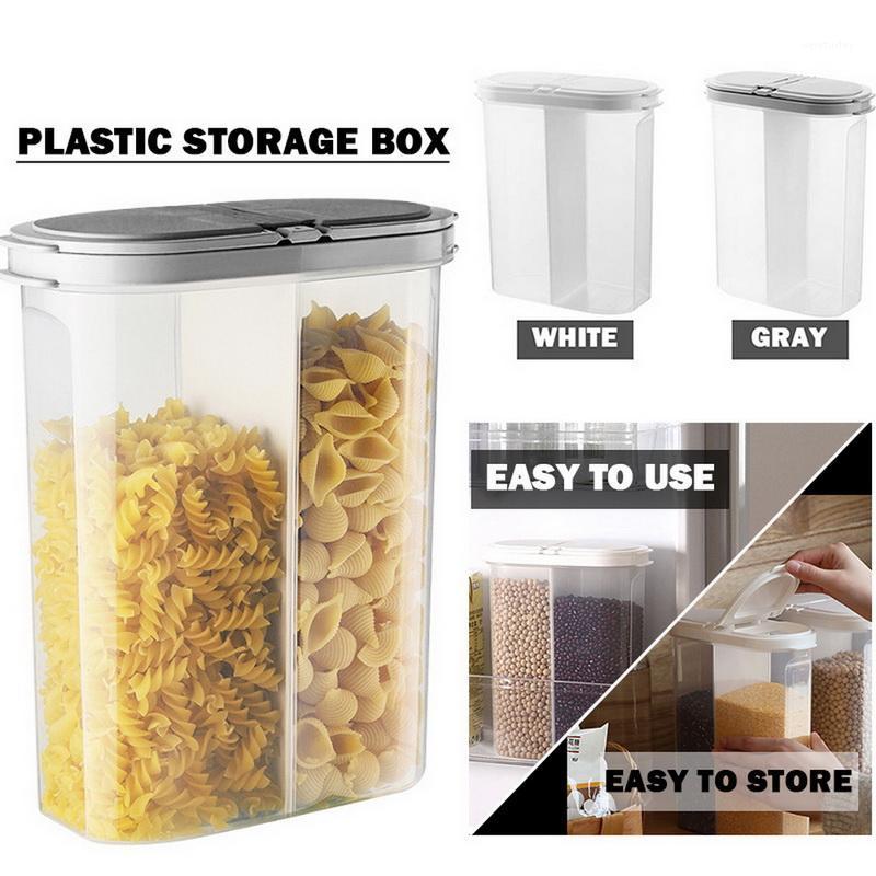 

2 Grid Plastic Kitchen Cereal Dispenser Storage Box Dry Rice Container Refrigerator Storage Flour Grain Bottle1